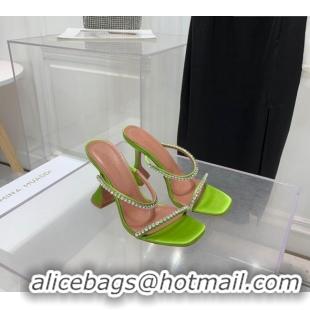 Shop Promotional Amina Muaddi Gilda Silk High Heel Slides Sandal 9.5cm with Crystal AM2614 Green 2022