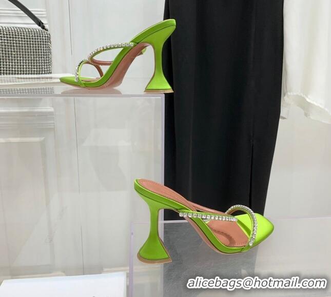 Shop Promotional Amina Muaddi Gilda Silk High Heel Slides Sandal 9.5cm with Crystal AM2614 Green 2022