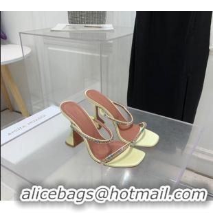 ​Promotional Amina Muaddi Gilda Silk High Heel Slides Sandal 9.5cm with Crystal AM2614 Light Yellow 2022