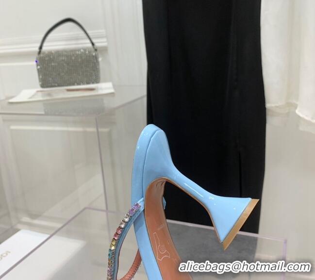 ​Well Crafted Amina Muaddi Gilda Patent Leather High Heel Slides Sandal 9.5cm with Crystal AM2614 Light Blue 2022