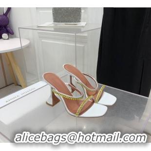 ​Most Popular Amina Muaddi Gilda Patent Leather High Heel Slides Sandal 9.5cm with Crystal AM2614 White 2022