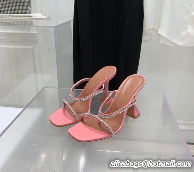 Reasonable Price Amina Muaddi Gilda Patent Leather High Heel Slides Sandal 9.5cm with Crystal AM2614 Peachy Pink 2022