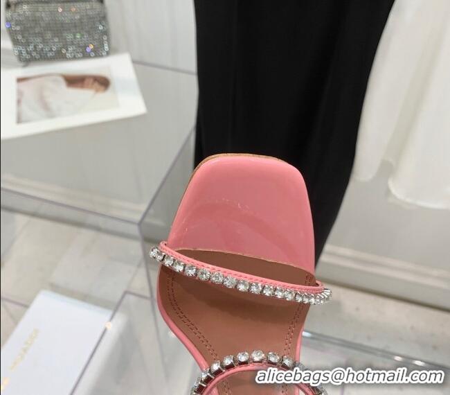 Reasonable Price Amina Muaddi Gilda Patent Leather High Heel Slides Sandal 9.5cm with Crystal AM2614 Peachy Pink 2022