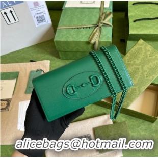 Famous Brand Gucci Horsebit 1955 wallet with chain 621892 green