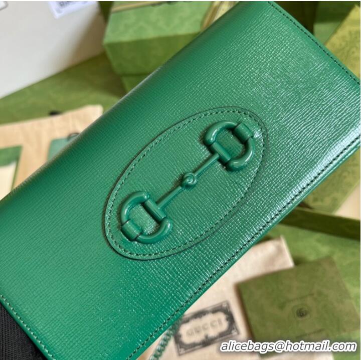 Famous Brand Gucci Horsebit 1955 wallet with chain 621892 green