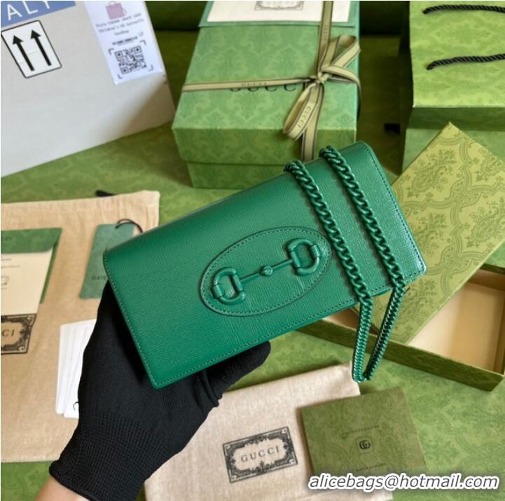 Famous Brand Gucci Horsebit 1955 wallet with chain 621892 green