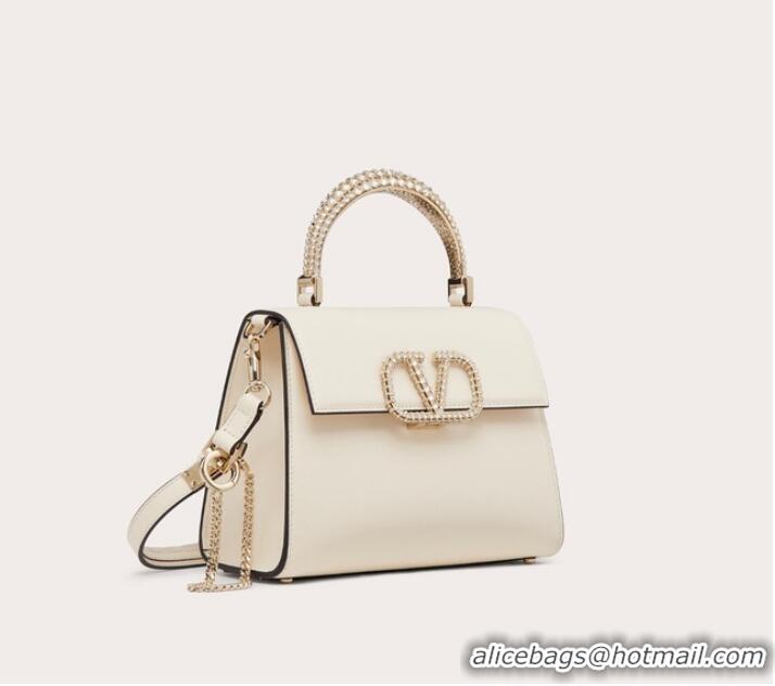 Famous Brand VALENTINO VSLING SMALL LOCO imitation crystal shoulder bag WB0F53NQ white