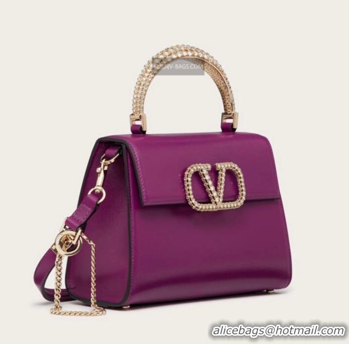 Famous Brand VALENTINO VSLING SMALL LOCO imitation crystal shoulder bag WB0F53NQ purple