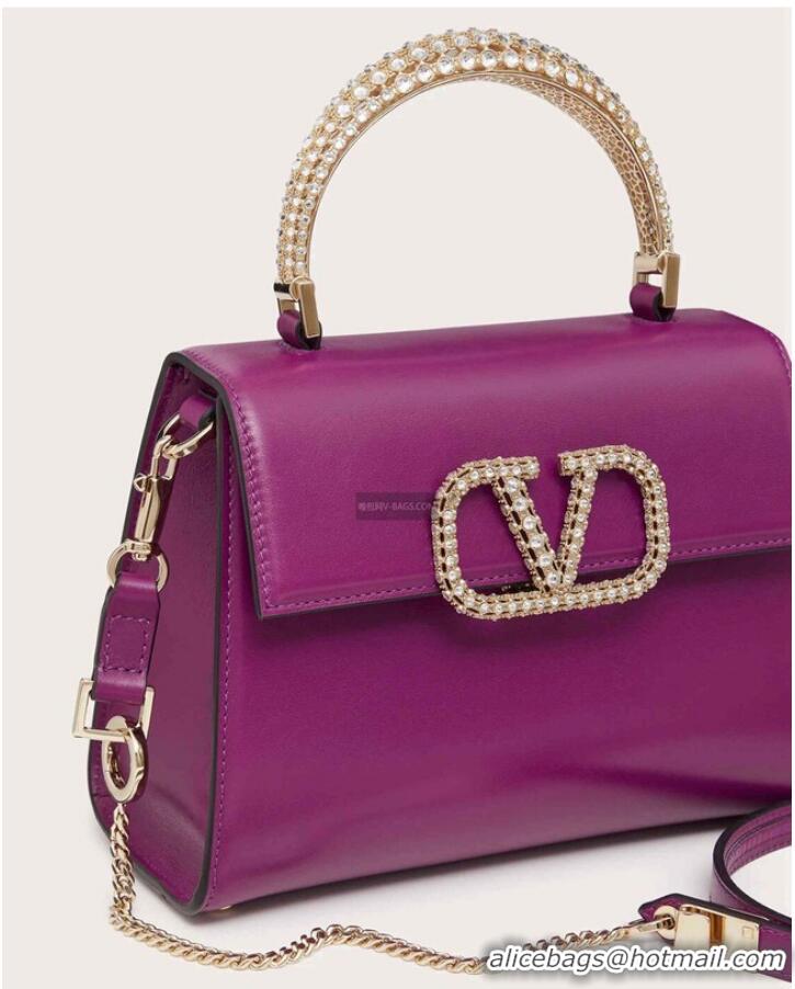 Famous Brand VALENTINO VSLING SMALL LOCO imitation crystal shoulder bag WB0F53NQ purple