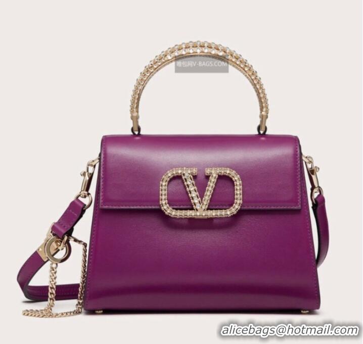 Famous Brand VALENTINO VSLING SMALL LOCO imitation crystal shoulder bag WB0F53NQ purple