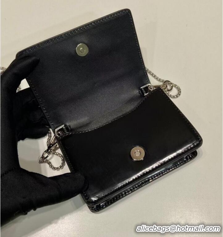 Buy Inexpensive Prada brushed leather card holder with shoulder strap 1MR024 black