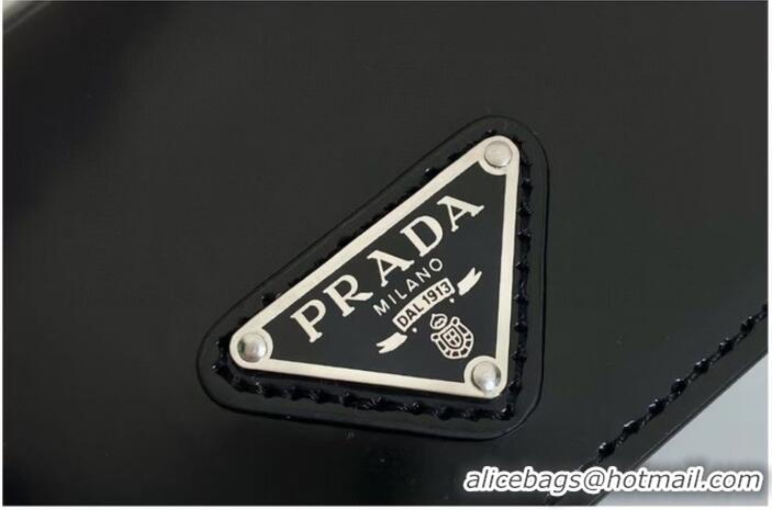 Buy Inexpensive Prada brushed leather card holder with shoulder strap 1MR024 black