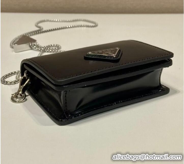 Buy Inexpensive Prada brushed leather card holder with shoulder strap 1MR024 black