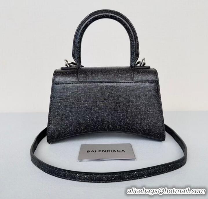 Shop Promotional Balenciaga WOMENS HOURGLASS XS HANDBAG IN SPARKLING FABRIC 592833 IN BLACK