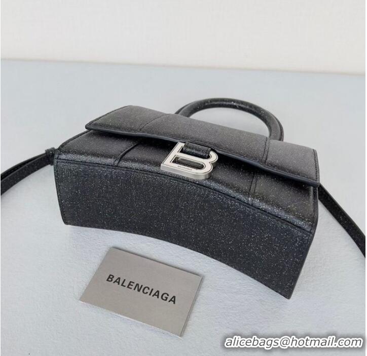 Shop Promotional Balenciaga WOMENS HOURGLASS XS HANDBAG IN SPARKLING FABRIC 592833 IN BLACK