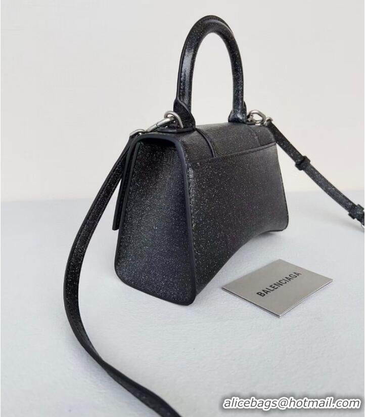 Shop Promotional Balenciaga WOMENS HOURGLASS XS HANDBAG IN SPARKLING FABRIC 592833 IN BLACK