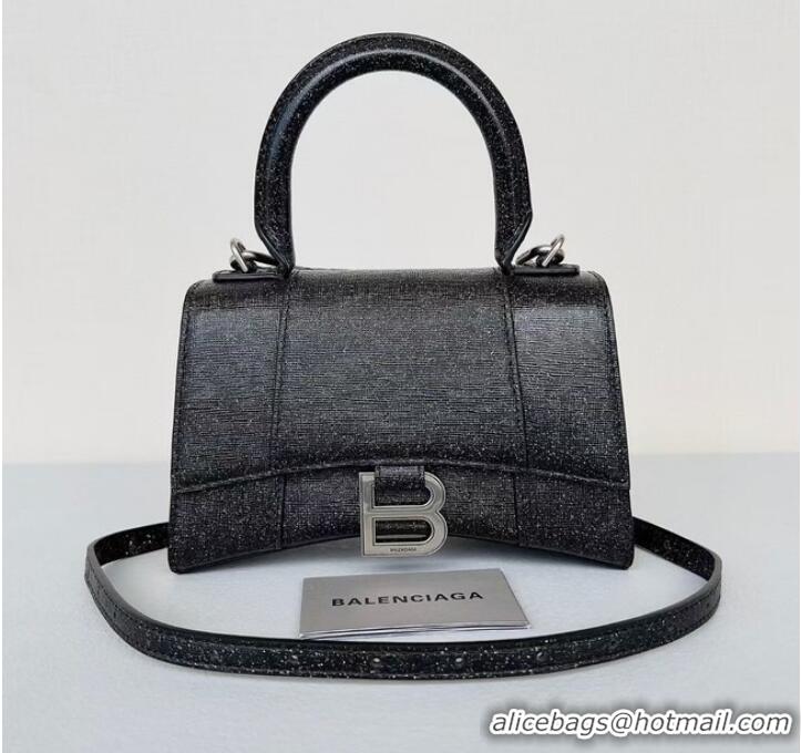 Shop Promotional Balenciaga WOMENS HOURGLASS XS HANDBAG IN SPARKLING FABRIC 592833 IN BLACK