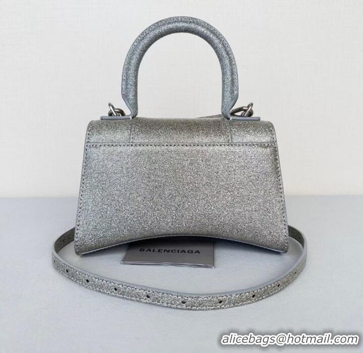 Famous Brand Balenciaga WOMENS HOURGLASS XS HANDBAG IN SPARKLING FABRIC 592833 IN SILVER