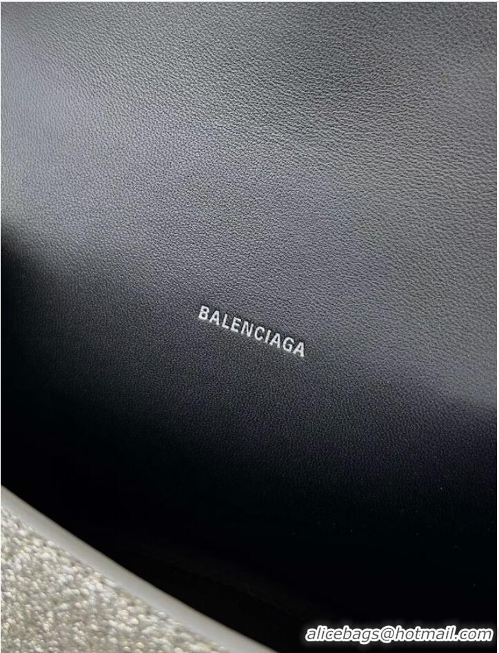 Famous Brand Balenciaga WOMENS HOURGLASS XS HANDBAG IN SPARKLING FABRIC 592833 IN SILVER