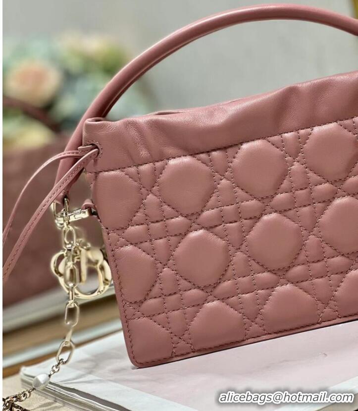 Famous Brand LADY DIOR TOP HANDLE DRAWSTRING MINI BAG Peony Pink Cannage Lambskin S0981O