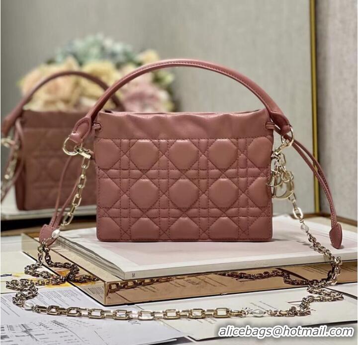 Famous Brand LADY DIOR TOP HANDLE DRAWSTRING MINI BAG Peony Pink Cannage Lambskin S0981O