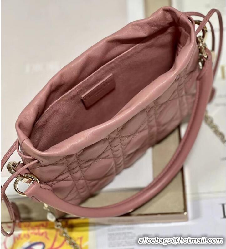 Famous Brand LADY DIOR TOP HANDLE DRAWSTRING MINI BAG Peony Pink Cannage Lambskin S0981O