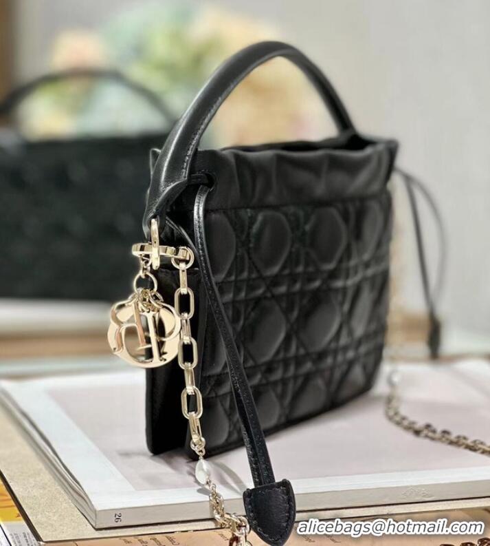 Promotional LADY DIOR TOP HANDLE DRAWSTRING MINI BAG Black Cannage Lambskin S0981ON