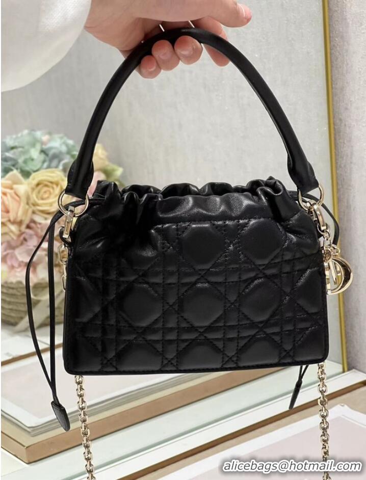 Promotional LADY DIOR TOP HANDLE DRAWSTRING MINI BAG Black Cannage Lambskin S0981ON