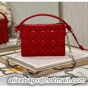 Popular Style LADY DIOR TOP HANDLE DRAWSTRING MINI BAG Scarlet Red Cannage Lambskin S0981ON