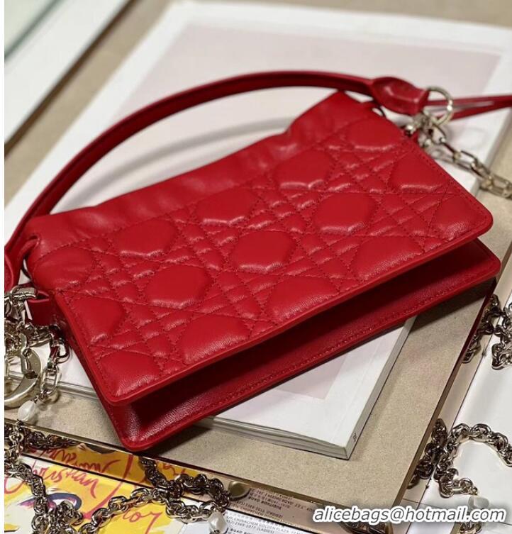 Popular Style LADY DIOR TOP HANDLE DRAWSTRING MINI BAG Scarlet Red Cannage Lambskin S0981ON