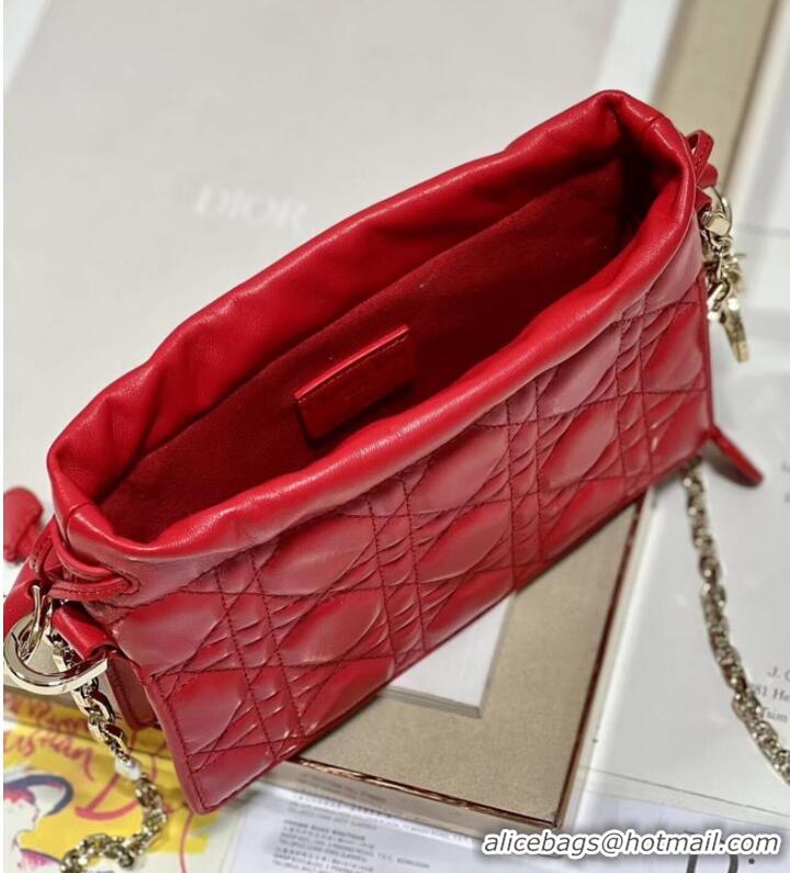 Popular Style LADY DIOR TOP HANDLE DRAWSTRING MINI BAG Scarlet Red Cannage Lambskin S0981ON