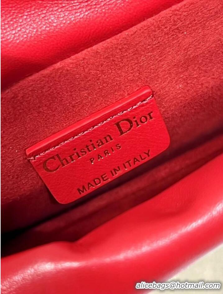 Popular Style LADY DIOR TOP HANDLE DRAWSTRING MINI BAG Scarlet Red Cannage Lambskin S0981ON