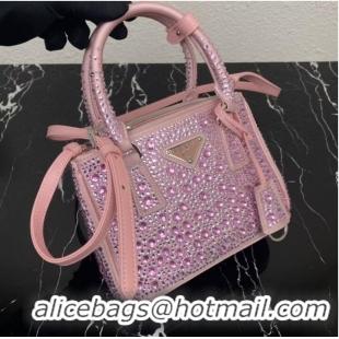 Top Quality Prada Galleria satin mini-bag with crystals 1BA906 pink