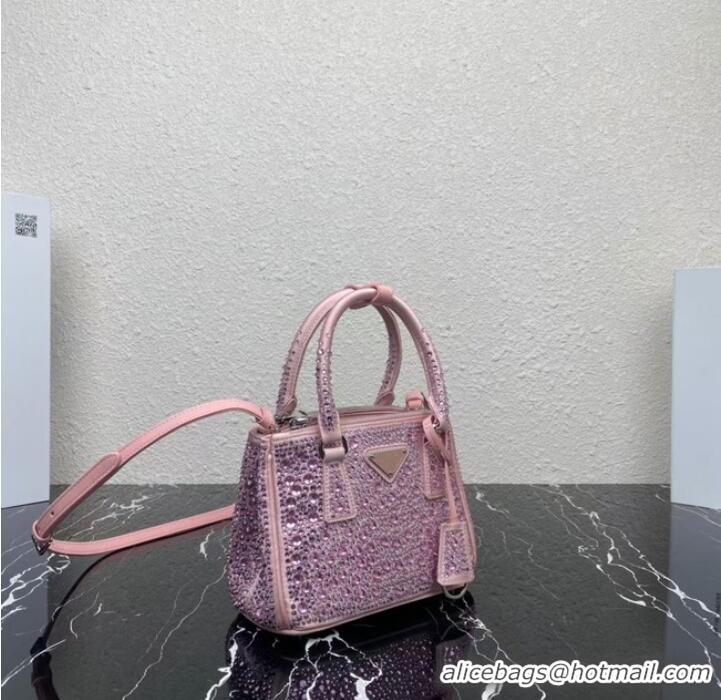 Top Quality Prada Galleria satin mini-bag with crystals 1BA906 pink