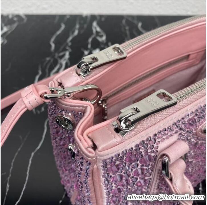 Top Quality Prada Galleria satin mini-bag with crystals 1BA906 pink