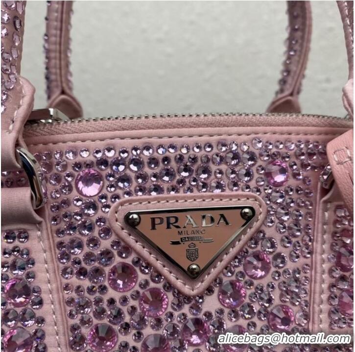 Top Quality Prada Galleria satin mini-bag with crystals 1BA906 pink