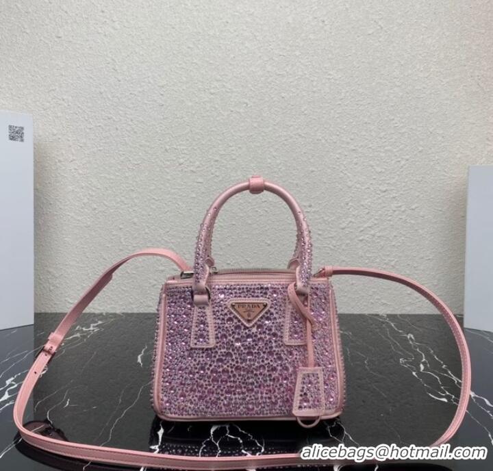 Top Quality Prada Galleria satin mini-bag with crystals 1BA906 pink