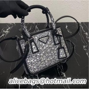 New Fashion Prada Galleria satin mini-bag with crystals 1BA906 black