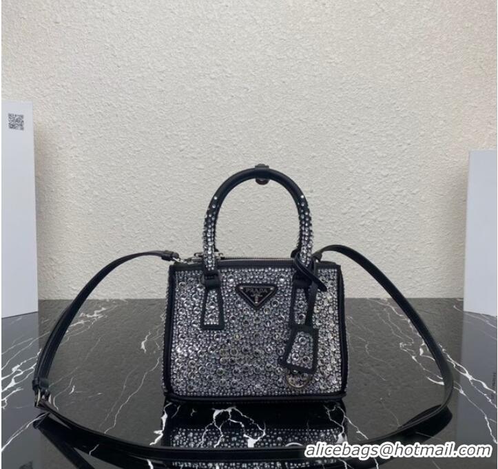 New Fashion Prada Galleria satin mini-bag with crystals 1BA906 black