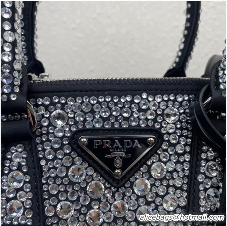 New Fashion Prada Galleria satin mini-bag with crystals 1BA906 black