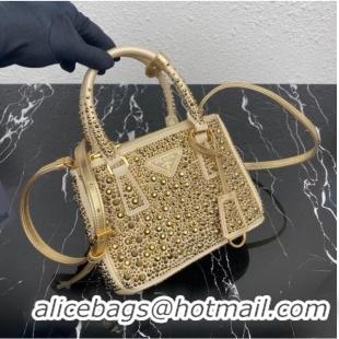 Buy Cheapest Prada Galleria satin mini-bag with crystals 1BA906 gold