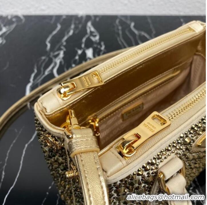 Buy Cheapest Prada Galleria satin mini-bag with crystals 1BA906 gold