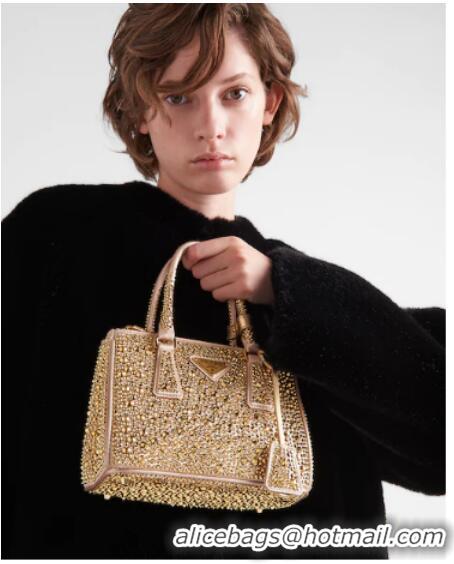 Buy Cheapest Prada Galleria satin mini-bag with crystals 1BA906 gold