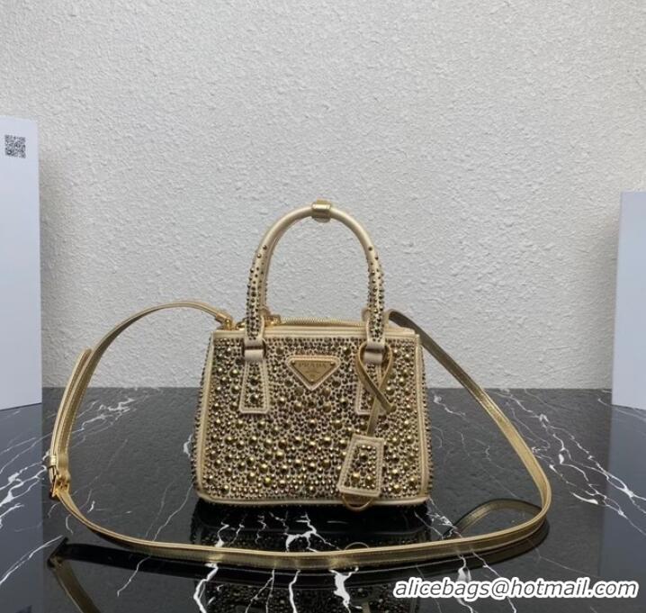 Buy Cheapest Prada Galleria satin mini-bag with crystals 1BA906 gold