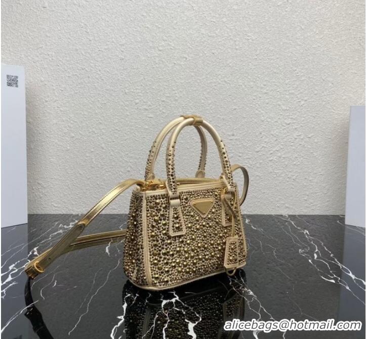 Buy Cheapest Prada Galleria satin mini-bag with crystals 1BA906 gold