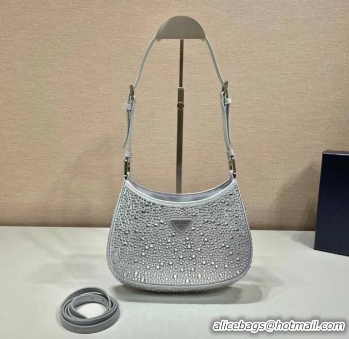 Top Quality Prada Cleo satin bag with crystals 1BC169 silver