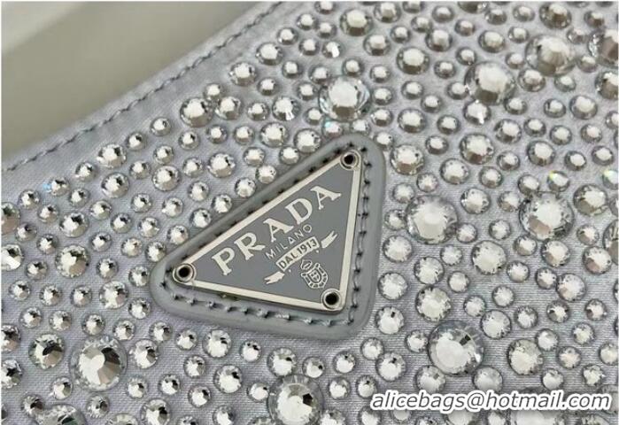 Top Quality Prada Cleo satin bag with crystals 1BC169 silver