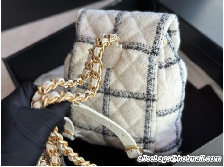 Good Product Chanel BACKPACK Wool Tweed & Gold-Tone Metal AS3615 white