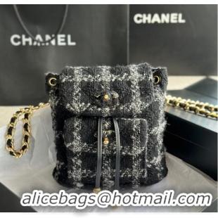 Reasonable Price Chanel BACKPACK Wool Tweed & Gold-Tone Metal AS3615 Black & Gray