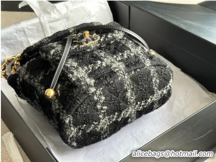 Reasonable Price Chanel BACKPACK Wool Tweed & Gold-Tone Metal AS3615 Black & Gray